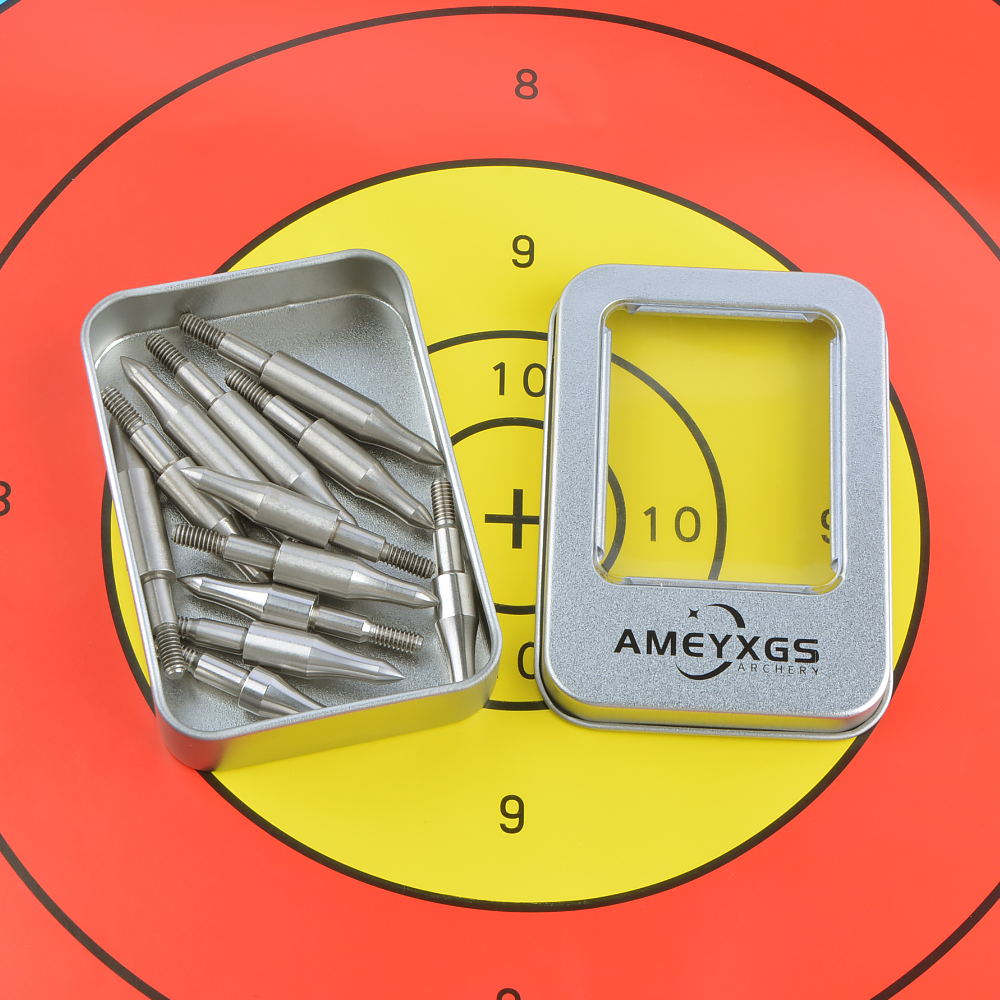 AMEYXGS Tin Box with Foam 6 Arrowheads and Arrow Box (Silver)