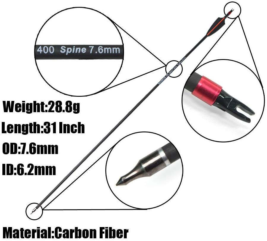 🎯30'' Carbon Arrows Achery Spine400 Recurve Compound Bow-AMEYXGS Archery