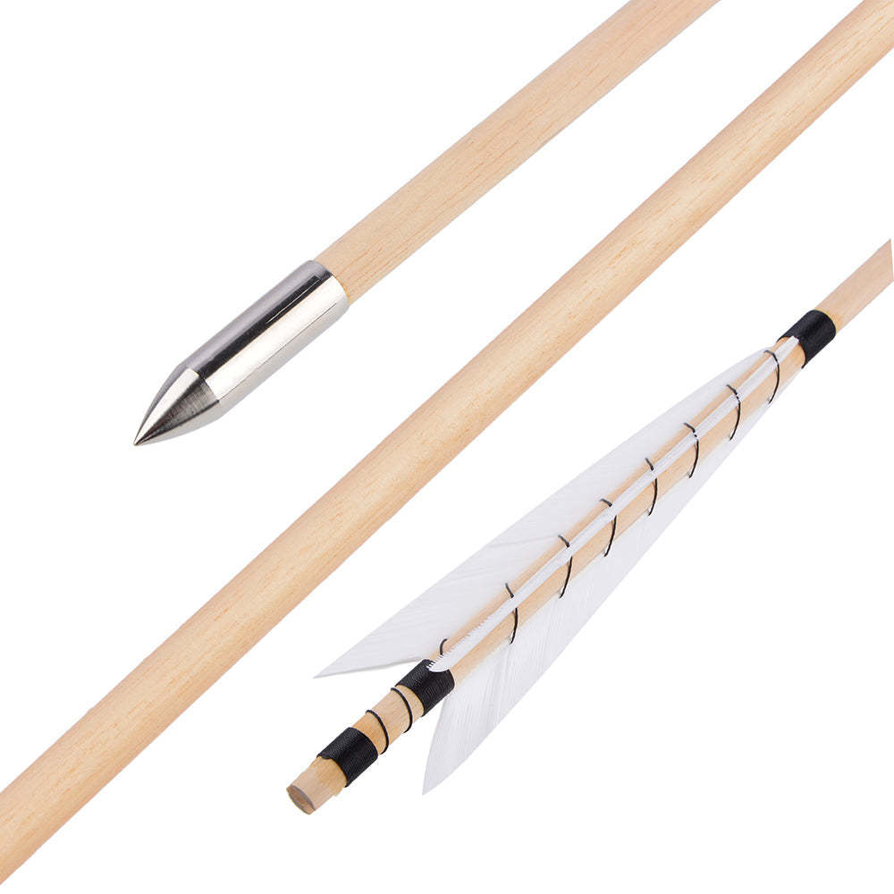 🎯32" Wooden Arrow Natural Feathers Traditional Archery-AMEYXGS Archery
