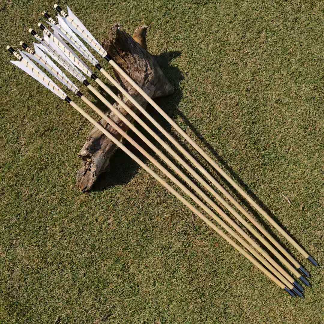 🎯32" Wooden Arrow Natural Feathers Traditional Archery-AMEYXGS Archery