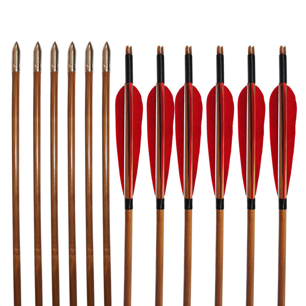 🎯33" Handmade Bamboo Arrows Hunting Recurve Bow Arrow Archery Turkey Feather-AMEYXGS Archery