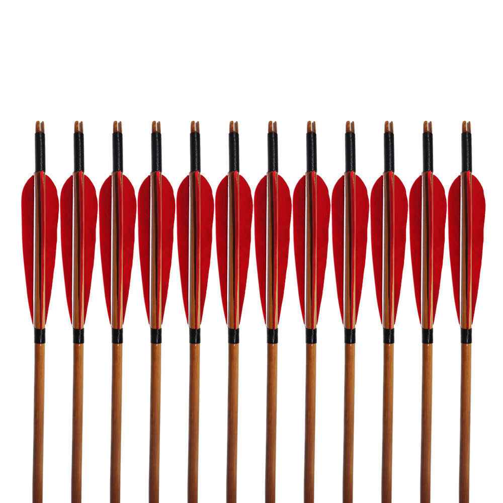 🎯33" Handmade Bamboo Arrows Hunting Recurve Bow Arrow Archery Turkey Feather-AMEYXGS Archery