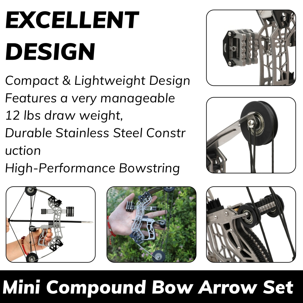 10" Mini Compound Bow Arrows Kit Archery Target Shooting Game 12lbs