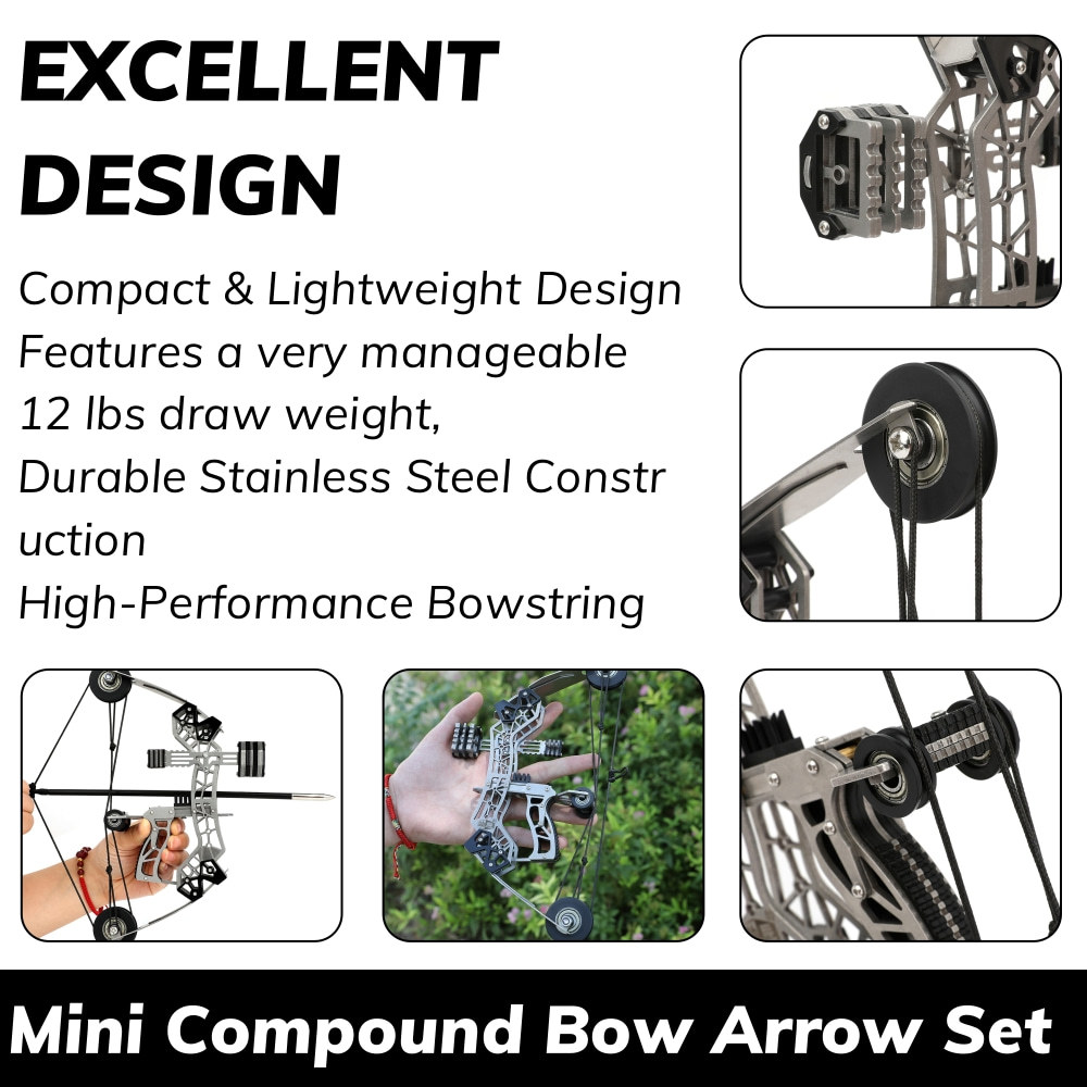 10" Mini Compound Bow Arrows Kit Archery Target Shooting Game 12lbs