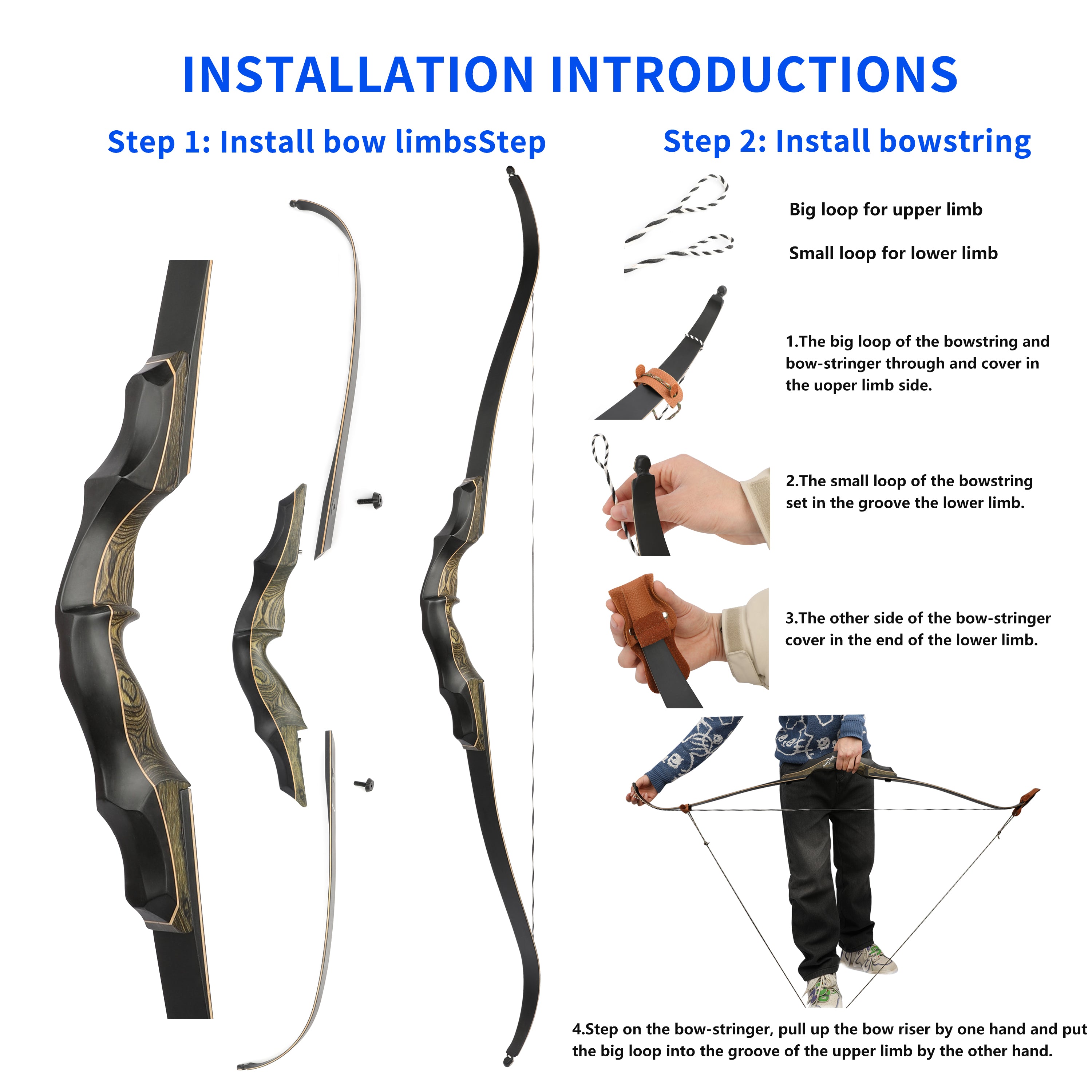 Tendeur D'Arc En Cuir Et Nylon Huntingdoor - Pour Arc Long, Recurve, Traditionnel - Montage Et Démontage Sécurisé