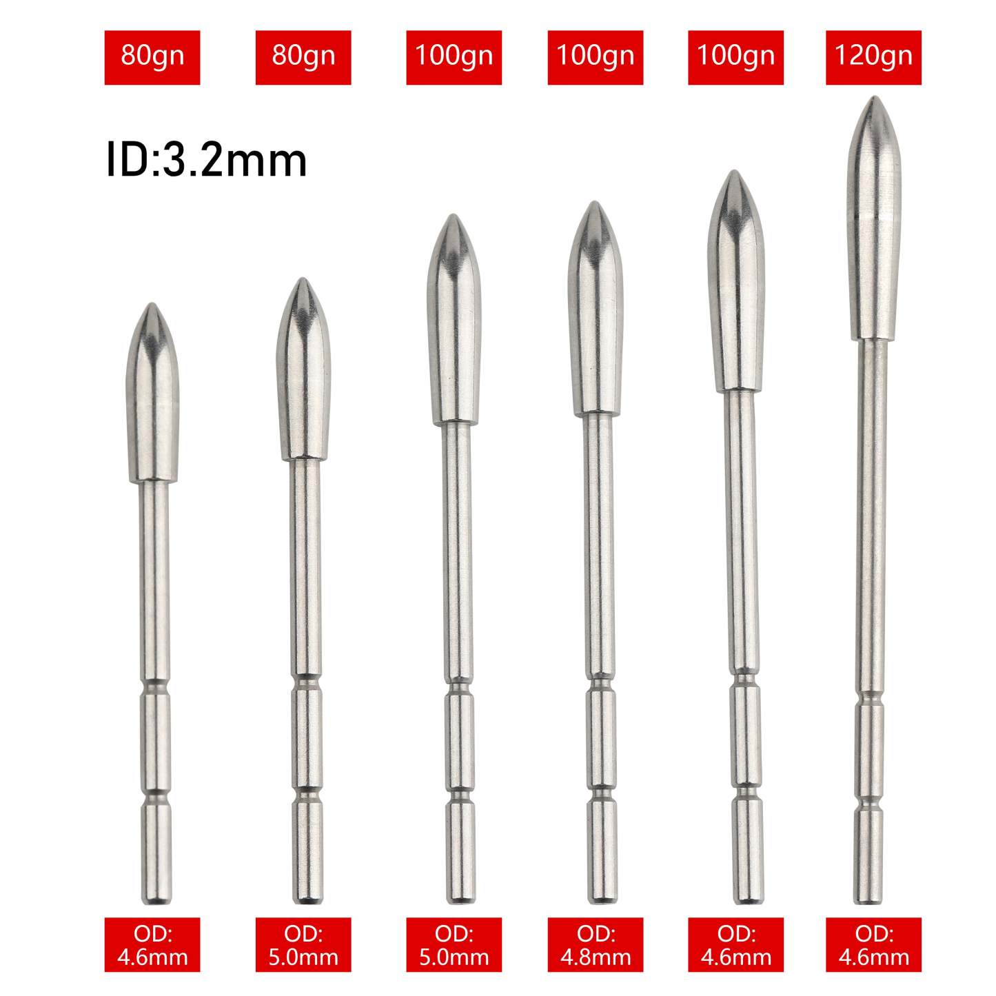 🎯3.2mm 4.2 mm 6.2mm Arrow Target Points 60-200 Grains-AMEYXGS Archery