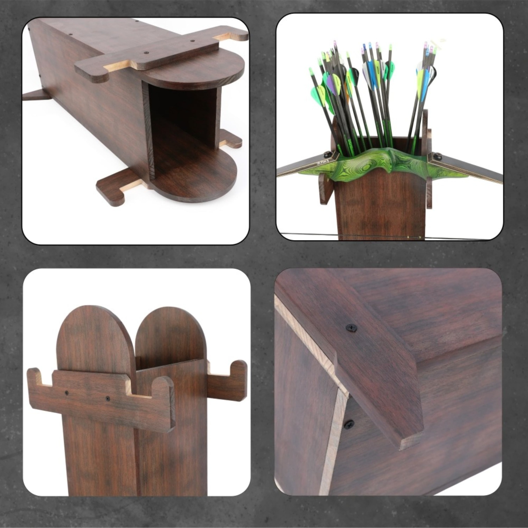 Thickened Wooden Archery Bow Stand with Arrow Quiver