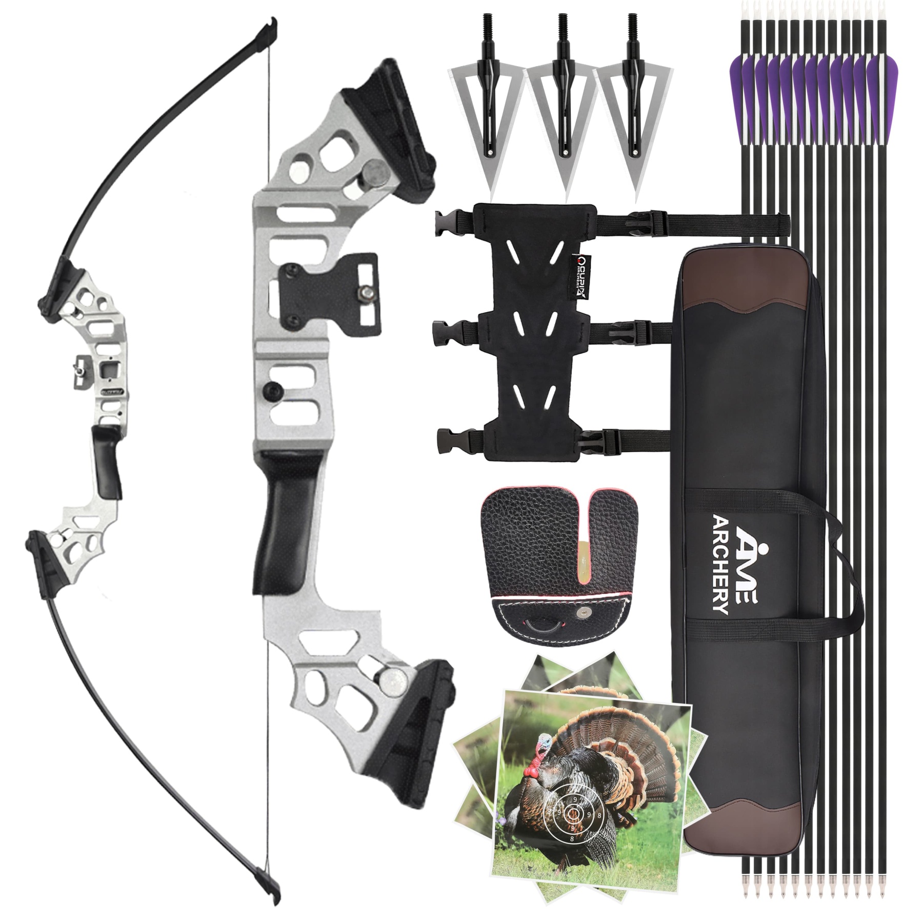 50" 40lbs Takedown Recurve Bow Arrow Kit Straight Bow Adult RH Archery Target