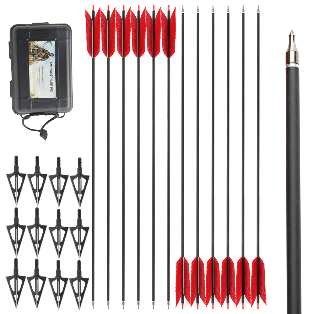 Carbon Arrows 12pcs 30 in 500 Spine 4-Fletch Hunting Set