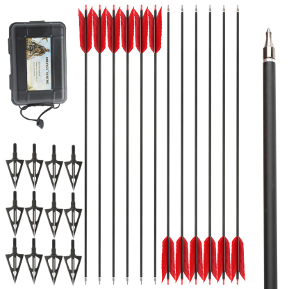 Carbon Arrows 12pcs 30 in 500 Spine 4-Fletch Hunting Set