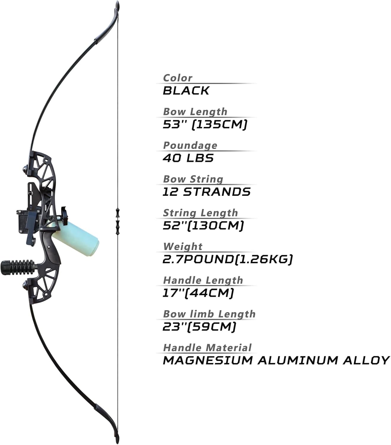40lb Bowfishing Combo Kit – Adult Recurve Bow, Arrows & Reel for Hunting