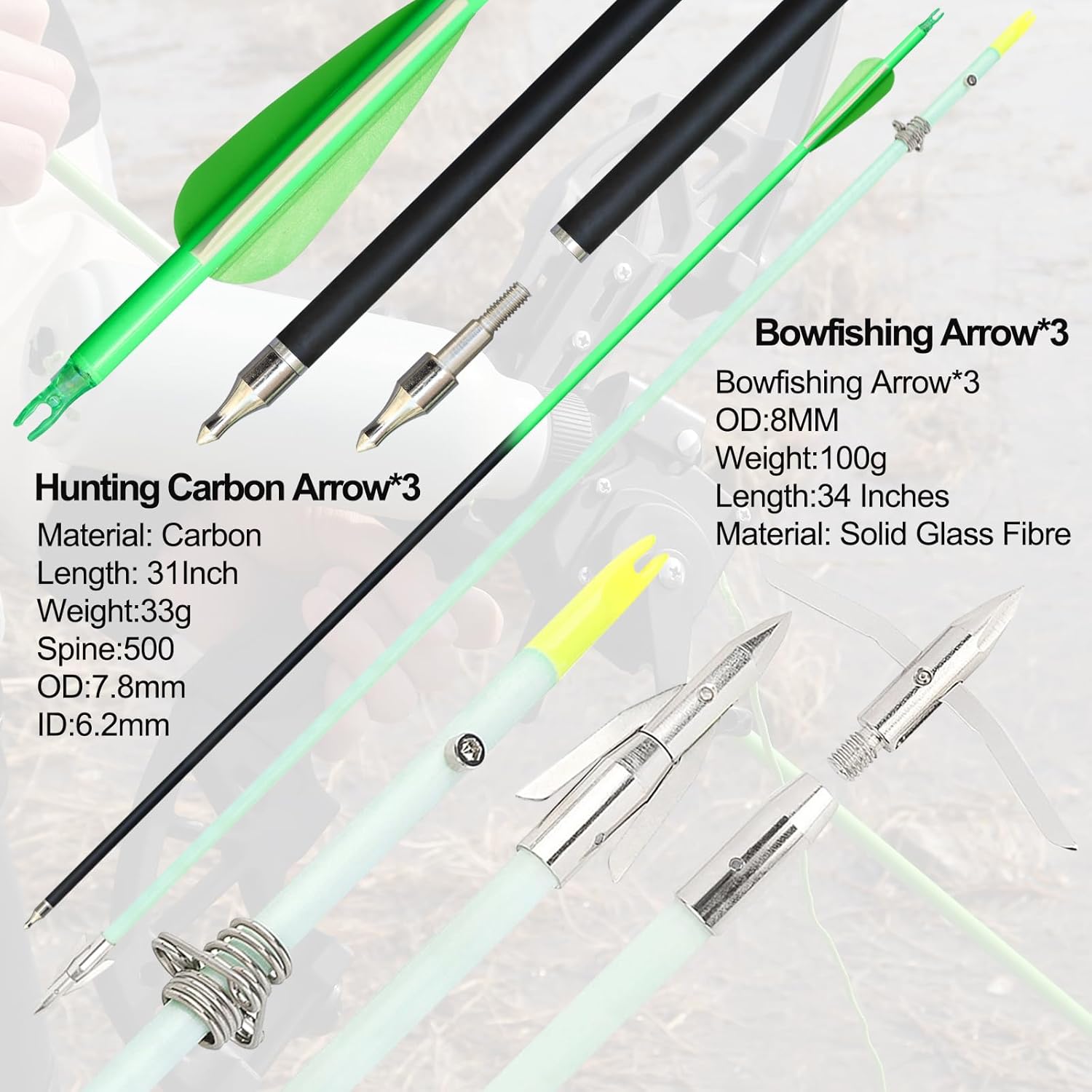 40lb Bowfishing Combo Kit – Adult Recurve Bow, Arrows & Reel for Hunting