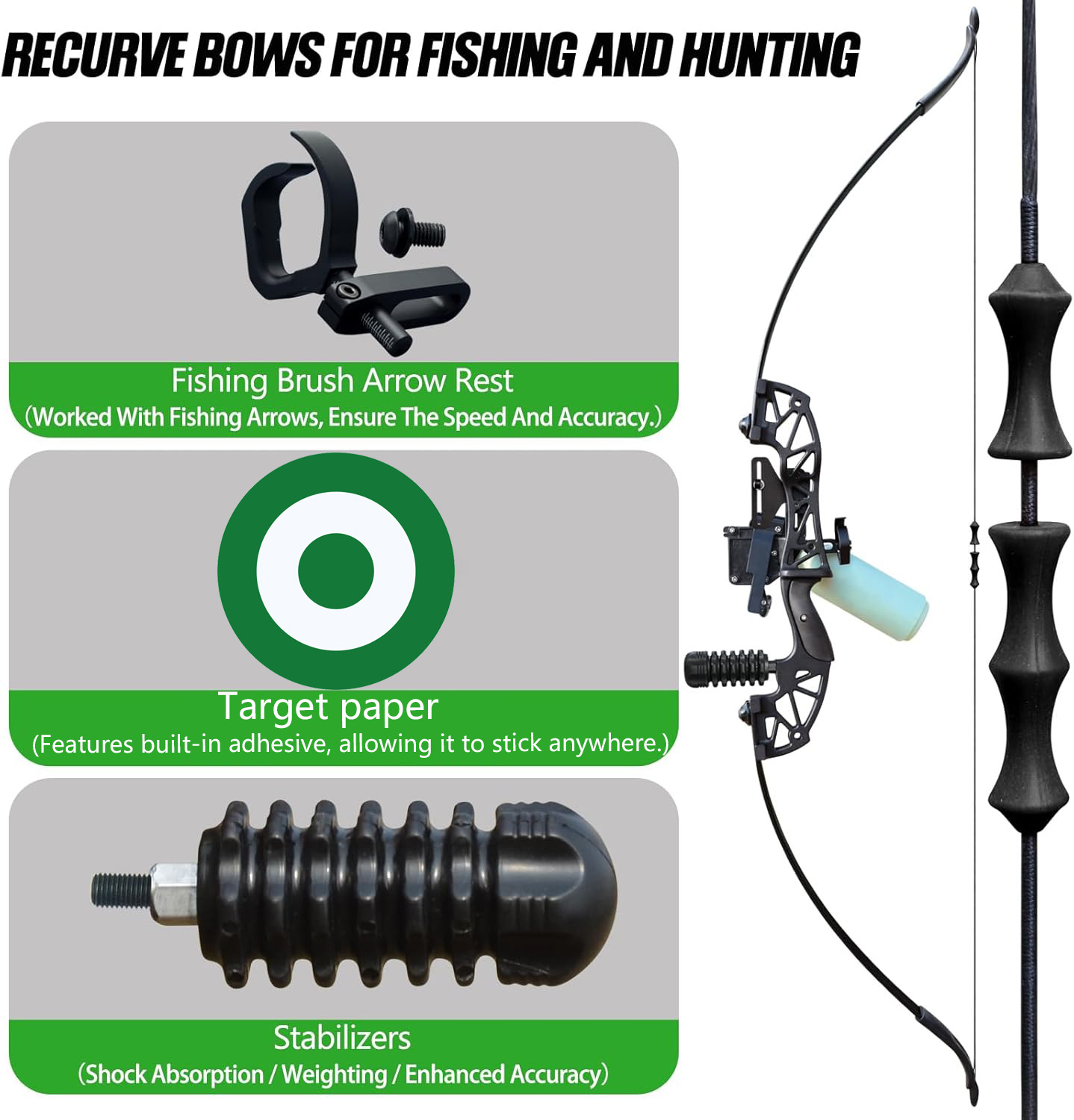 40lb Bowfishing Combo Kit – Adult Recurve Bow, Arrows & Reel for Hunting