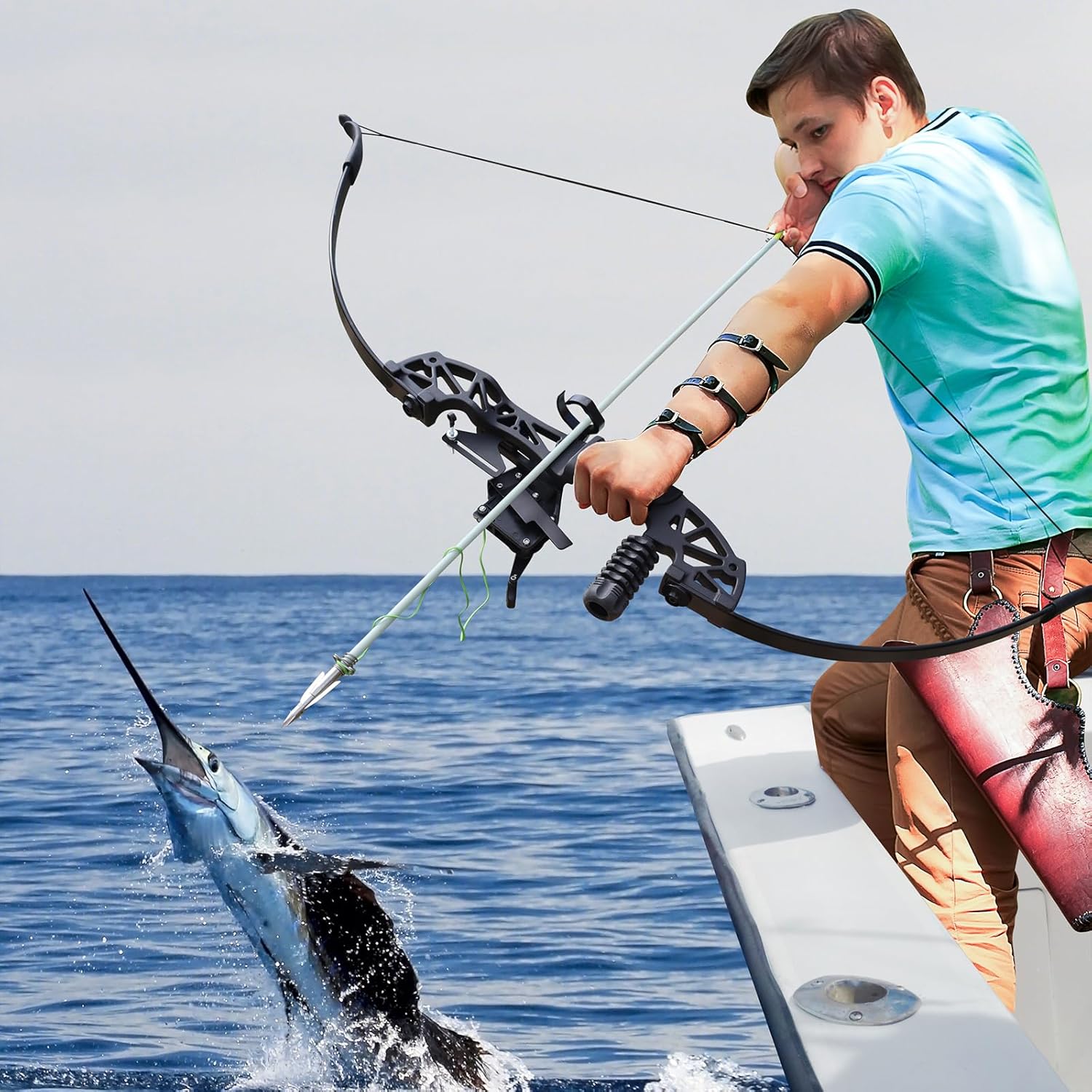 40lb Bowfishing Combo Kit – Adult Recurve Bow, Arrows & Reel for Hunting