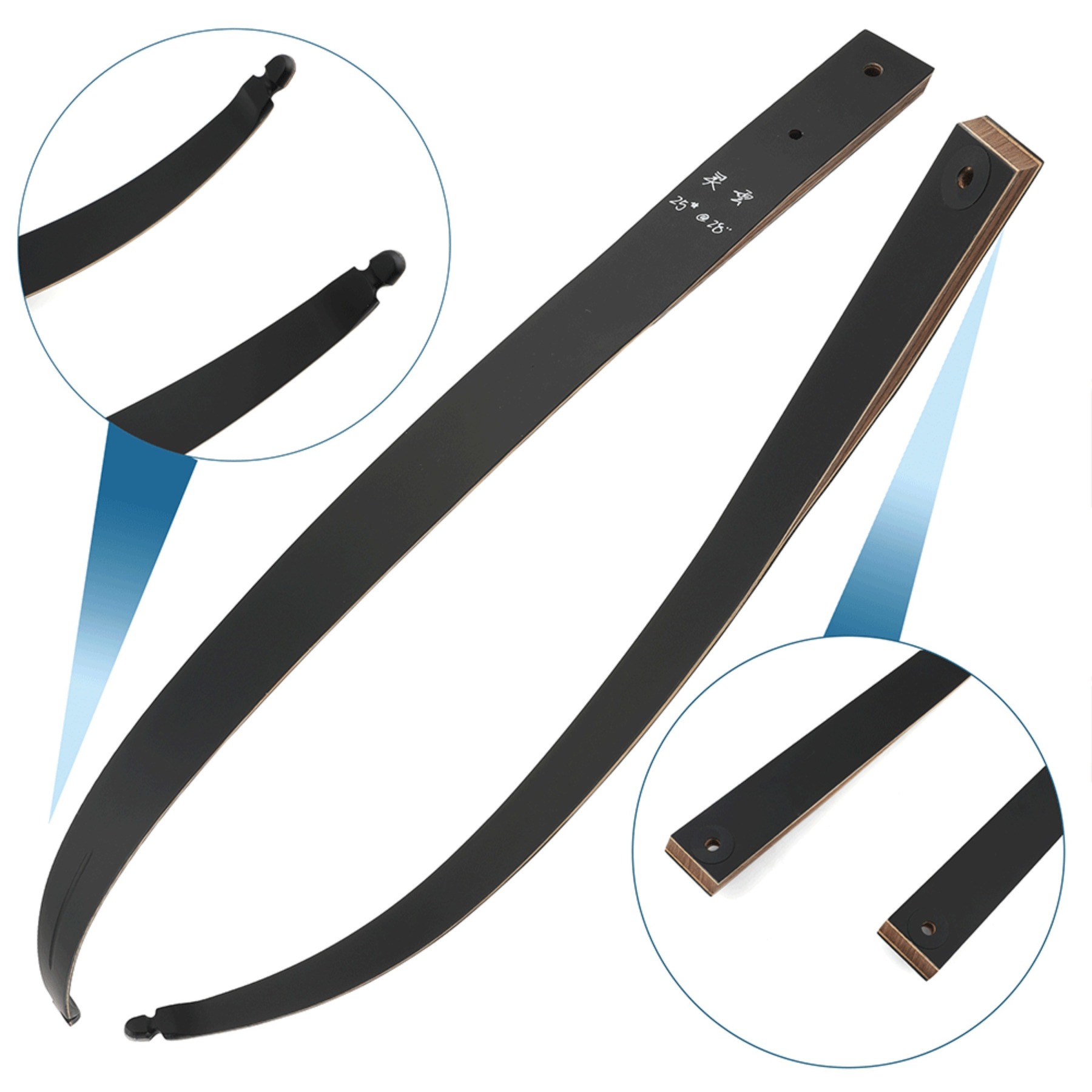 Black Hunter Wooden Recurve Takedown Bow for Adults