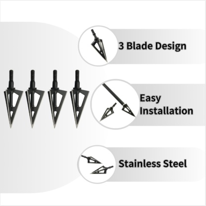 Archery 3 Blade Arrowheads Broadheads 100 Grain Broadheads