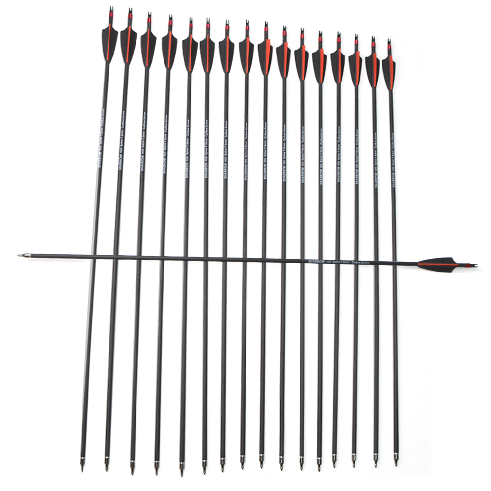 12pcs Mixed Carbon Arrows with Rubber Feathers and 6 Yellow Jade Archery Arrowheads