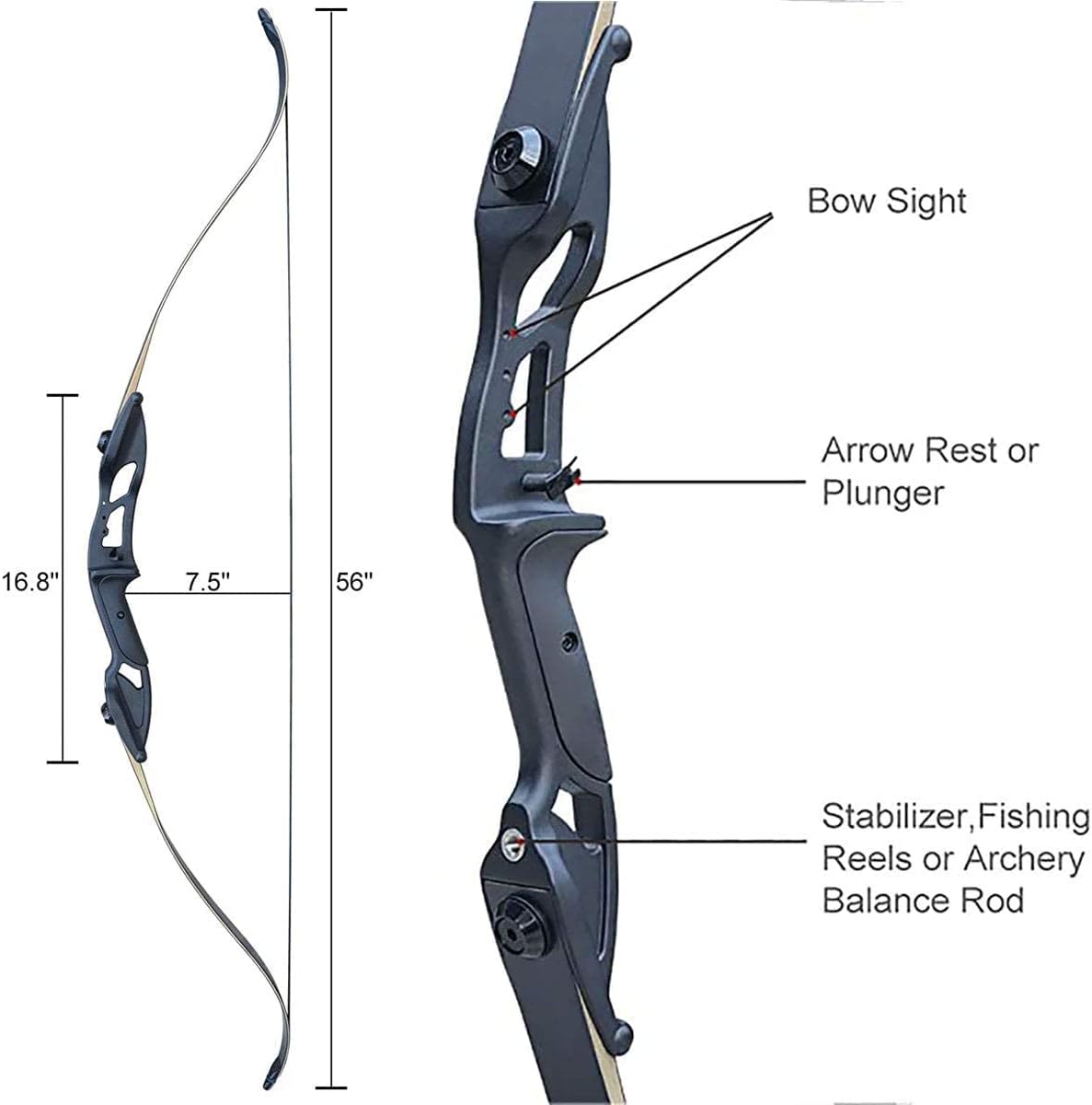 🎯56" Takedown Recurve Bow and Arrows Set for Archery Hunting Bow Shooting Practice 30-50lb-AMEYXGS Archery