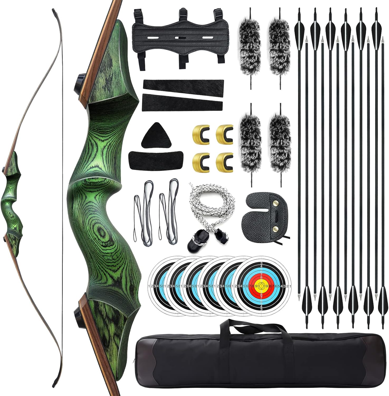 🎯60'' Black Hunter Takedown Recurve Bow 20-60Lbs Archery Practice Target-AMEYXGS Archery