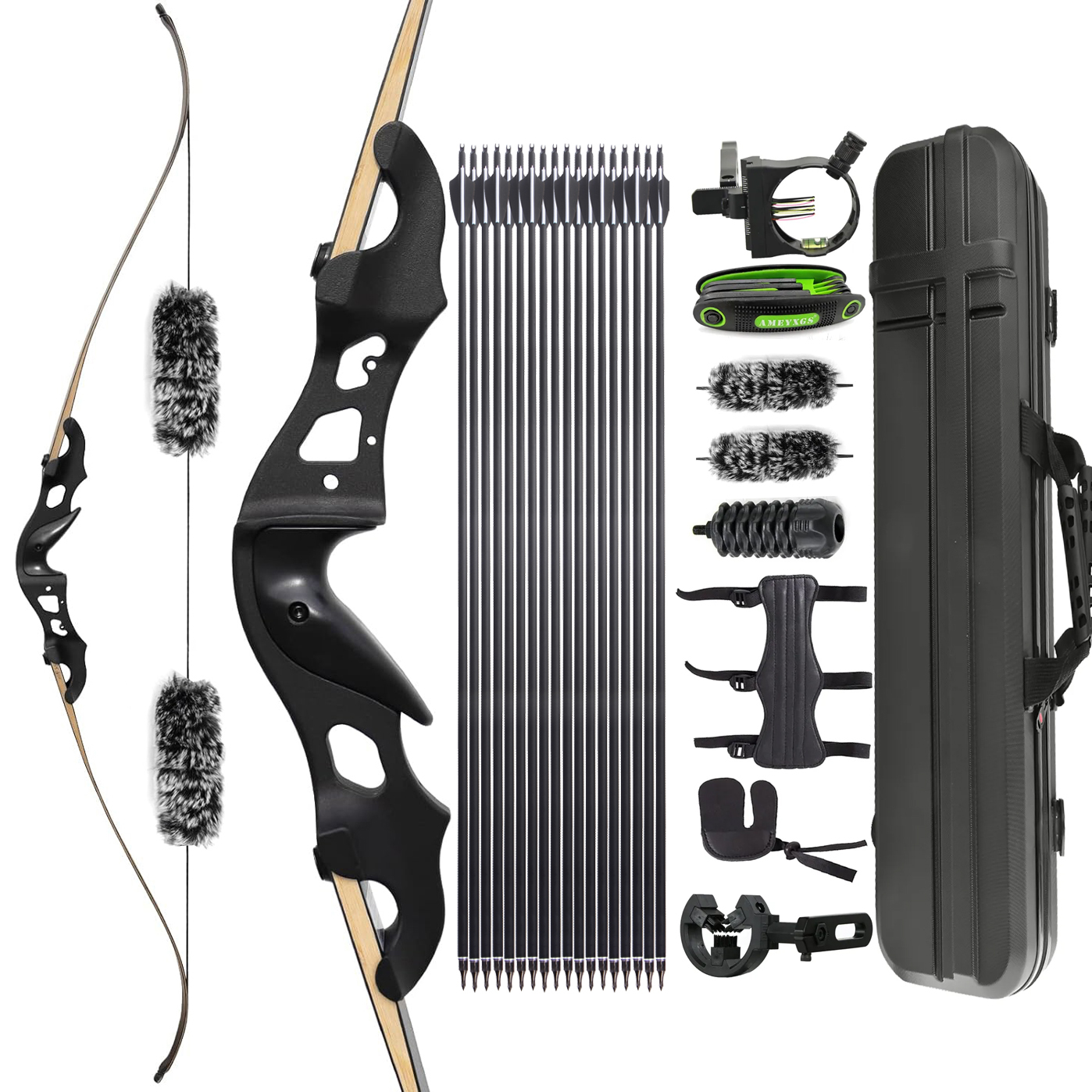 60" Hunting Recurve Bow 20-55lbs Takedown Aluminum Riser Archery
