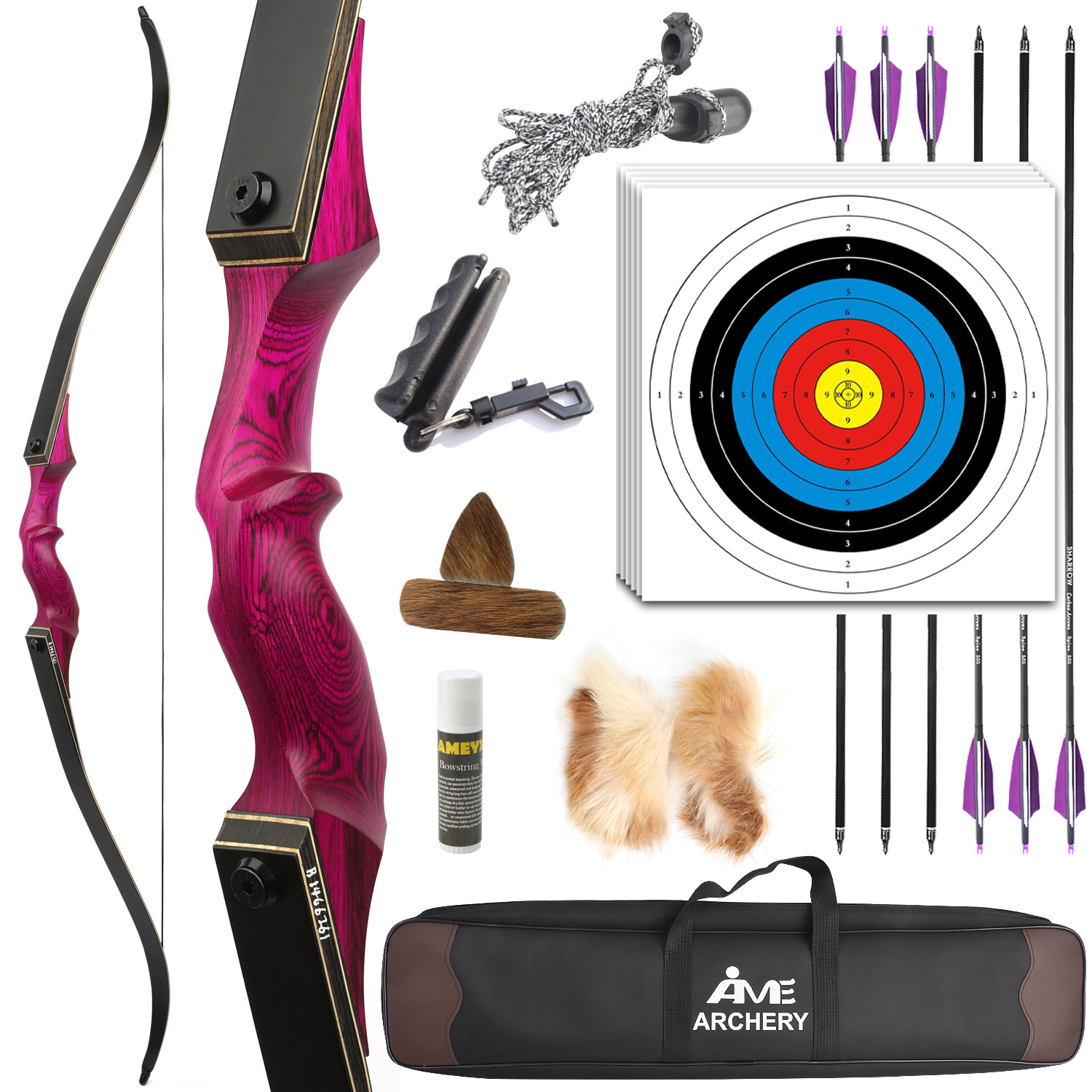 60LBS Black Hunter Takedown Purple Recurve Bow kit