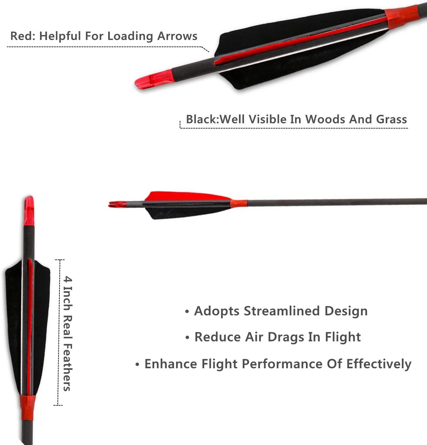 🎯Carbon Archery Arrows 500 Spine with Real Feathers for Compound Recurve Bow-AMEYXGS Archery