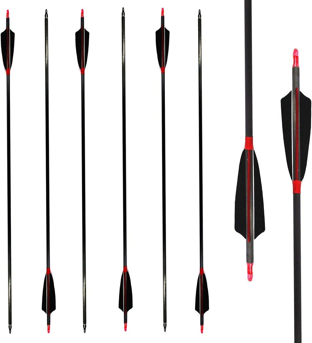 🎯Carbon Archery Arrows 500 Spine with Real Feathers for Compound Recurve Bow-AMEYXGS Archery