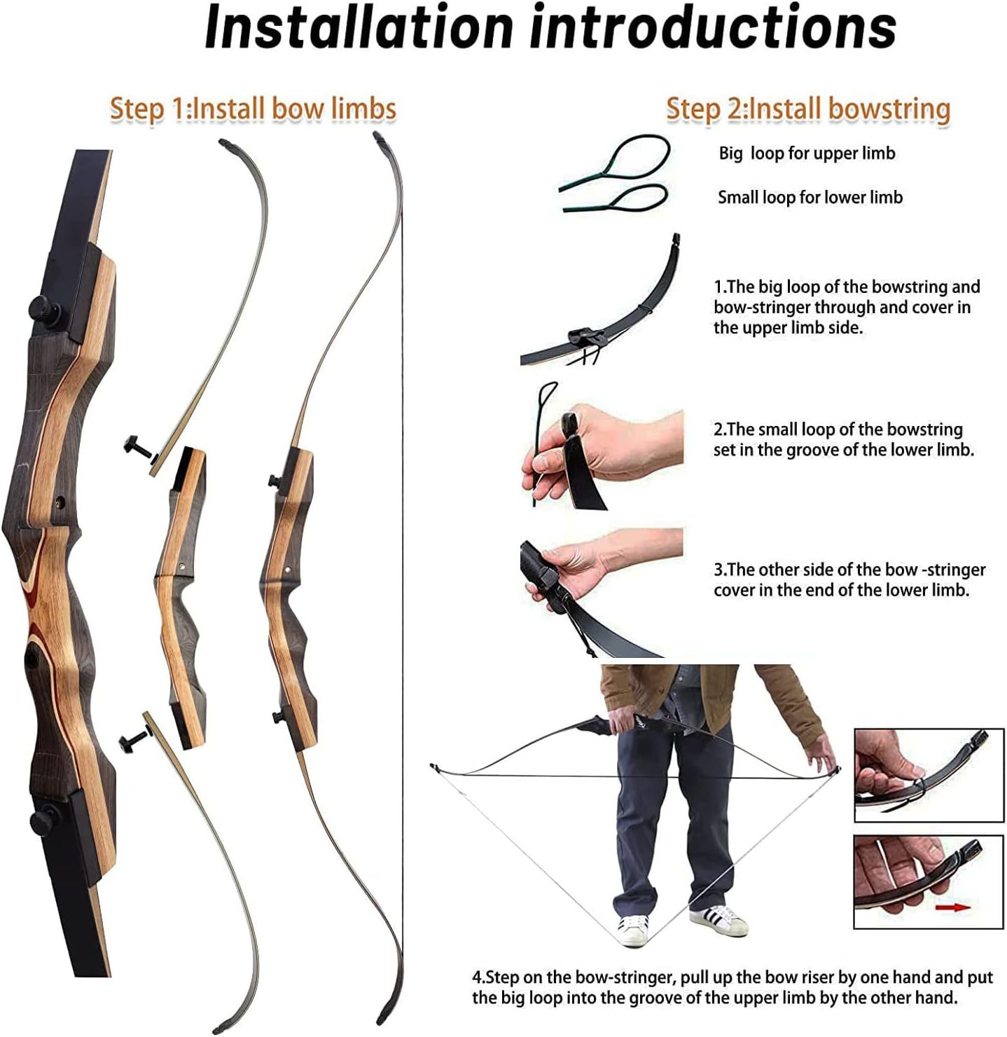 62'' Recurve Bow for Outdoor Hunting, 30-50lbs America Hunting Bow-AMEYXGS Archery