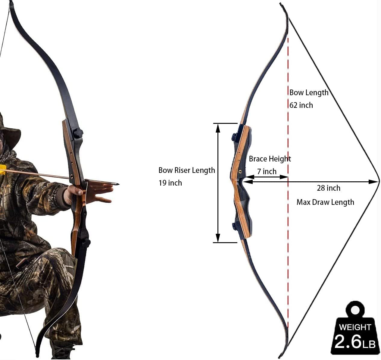 62'' Recurve Bow for Outdoor Hunting, 30-50lbs America Hunting Bow-AMEYXGS Archery