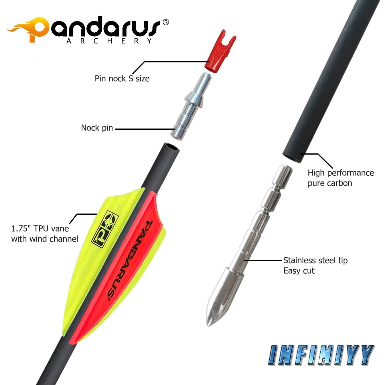 PANDARUS INFINITY 30" Pure Carbon Target Arrow Competition-12pcs/Box