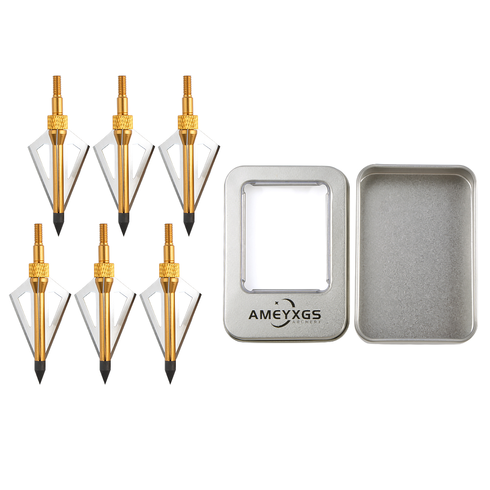 AMEYXGS Tin Box with Foam 6 Arrowheads and Arrow Box (Silver)