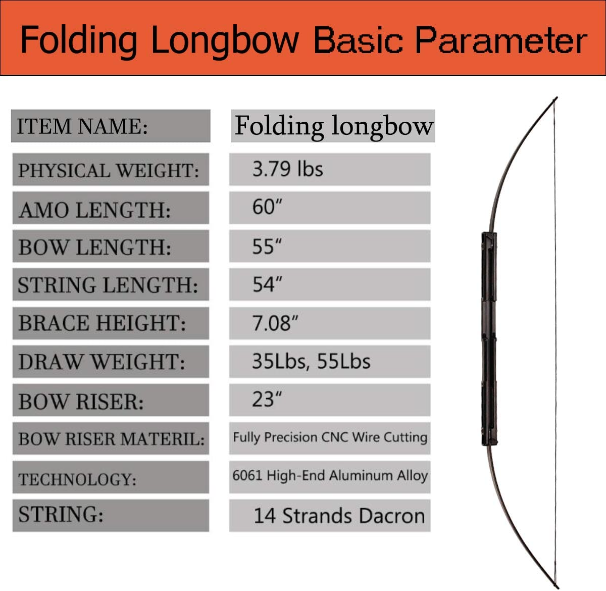 🎯57" Folding Bow Black Alloy Archery Bow Right Hand for Hunting or Target-AMEYXGS Archery