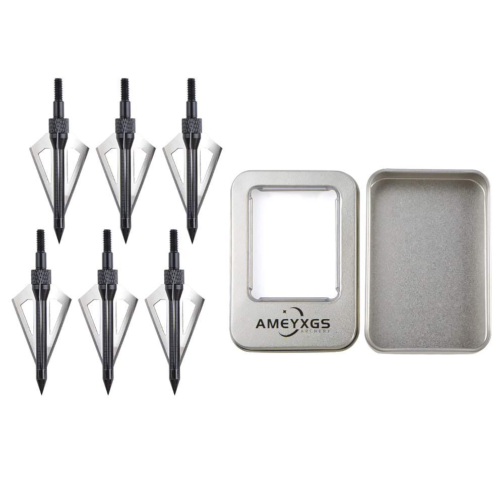 AMEYXGS Tin Box with Foam 6 Arrowheads and Arrow Box (Silver)
