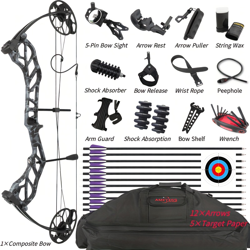 Adjustable 19–70LBS Camo Compound Bow Set – 320FPS Precision Christmas Gift for Hunters