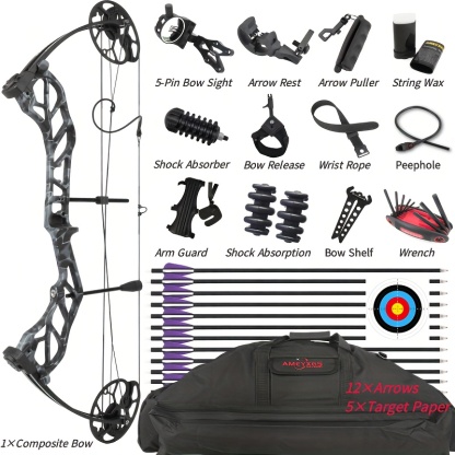 Adjustable 19–70LBS Camo Compound Bow Set – 320FPS Precision Christmas Gift for Hunters