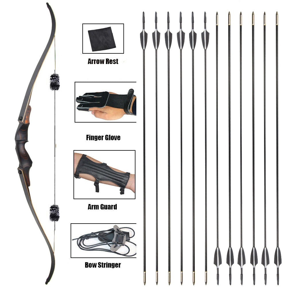 🎯60" Recurve Traditional Bow 25-60lbs Hunting Outdoor Training Practice-AMEYXGS Archery