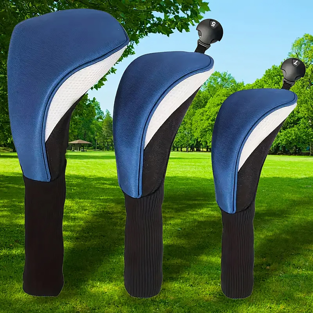 3Pcs Golf Club Head Cover Set Driver Fairway Hybrid Headcovers Tags Protection