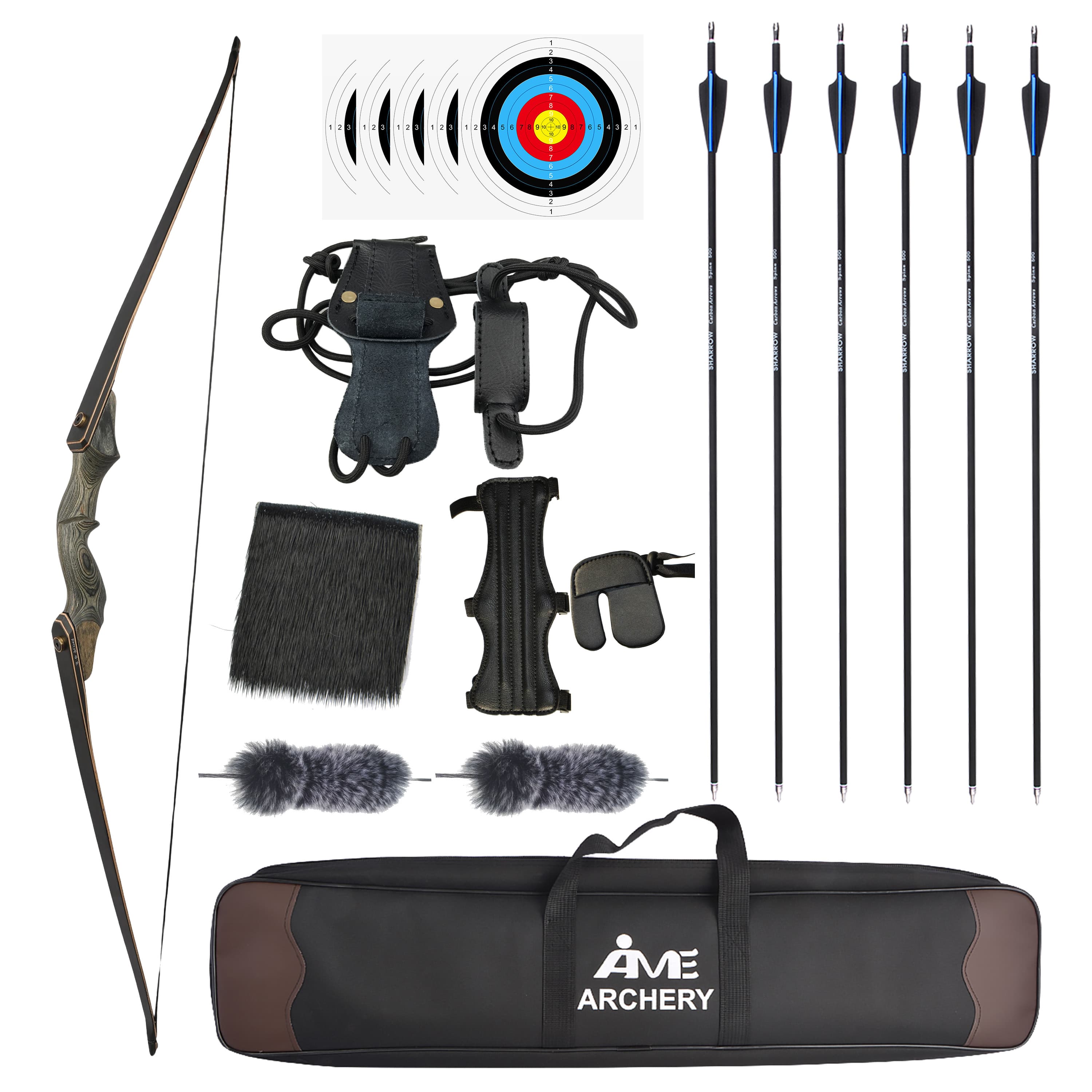 Black Hunter Wooden Recurve Takedown Bow 30-45lbs for Adults