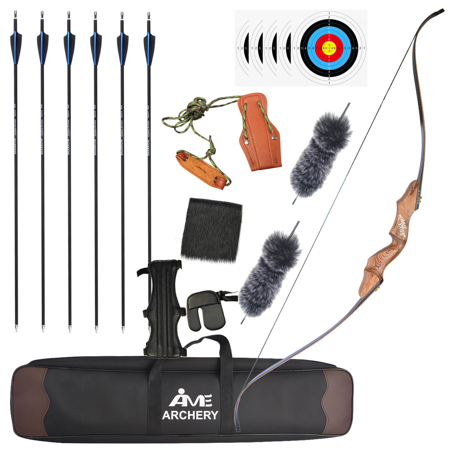 Black Hunter Wooden Recurve Takedown Bow 30-50lbs for Adults