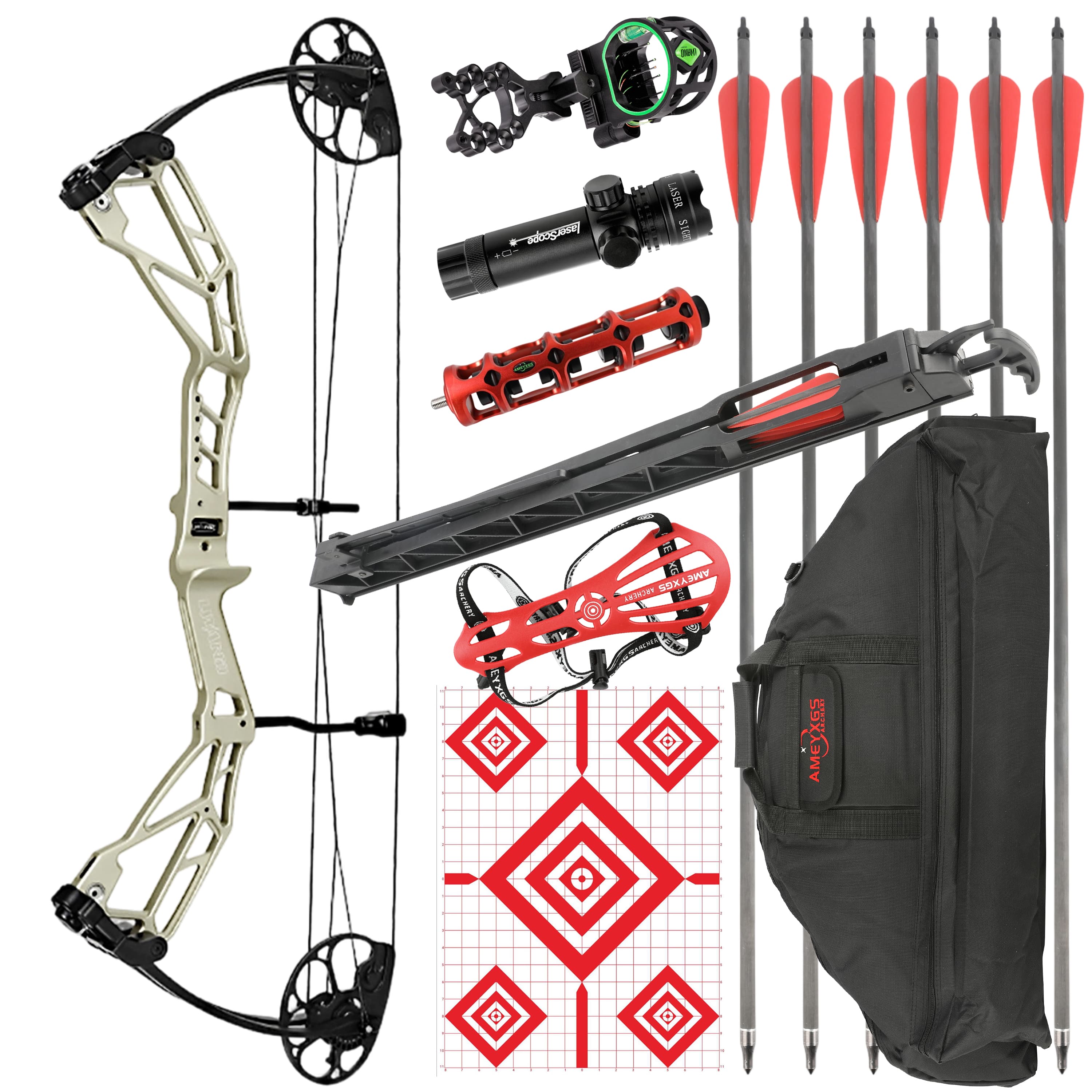 AMEYXGS Archery Compound Bow 30-70lbs CNC 7075 320fps 