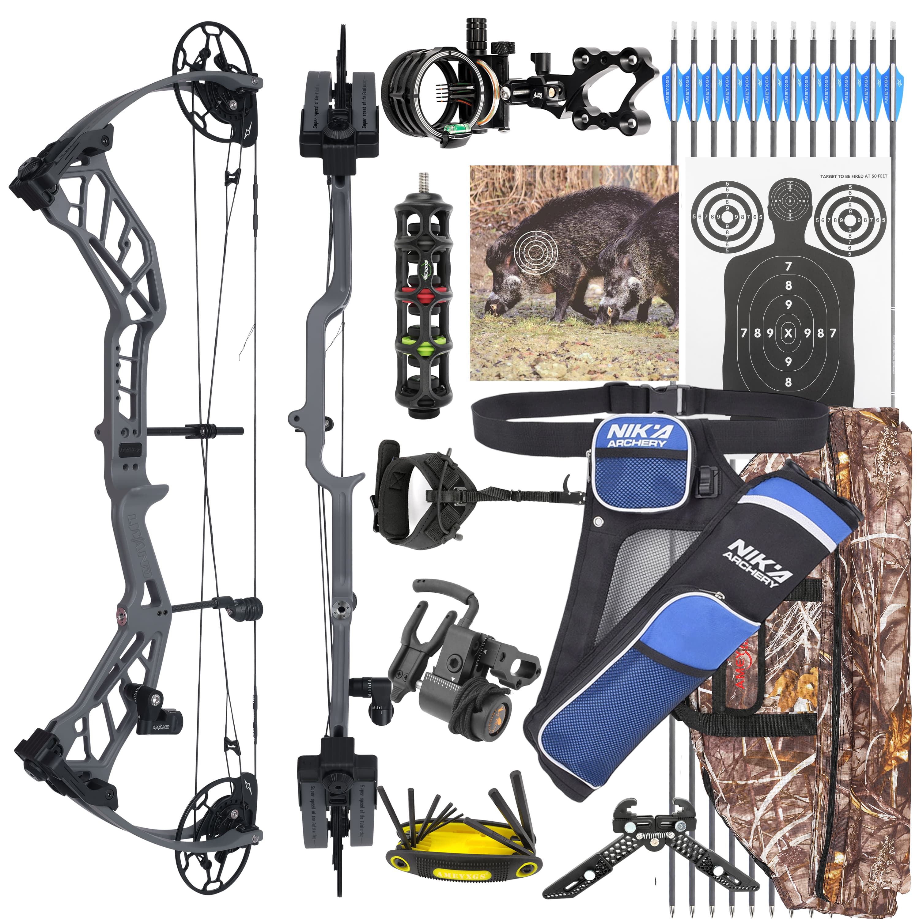 AMEYXGS Archery Compound Bow 40-70lbs CNC 7075 343fps 