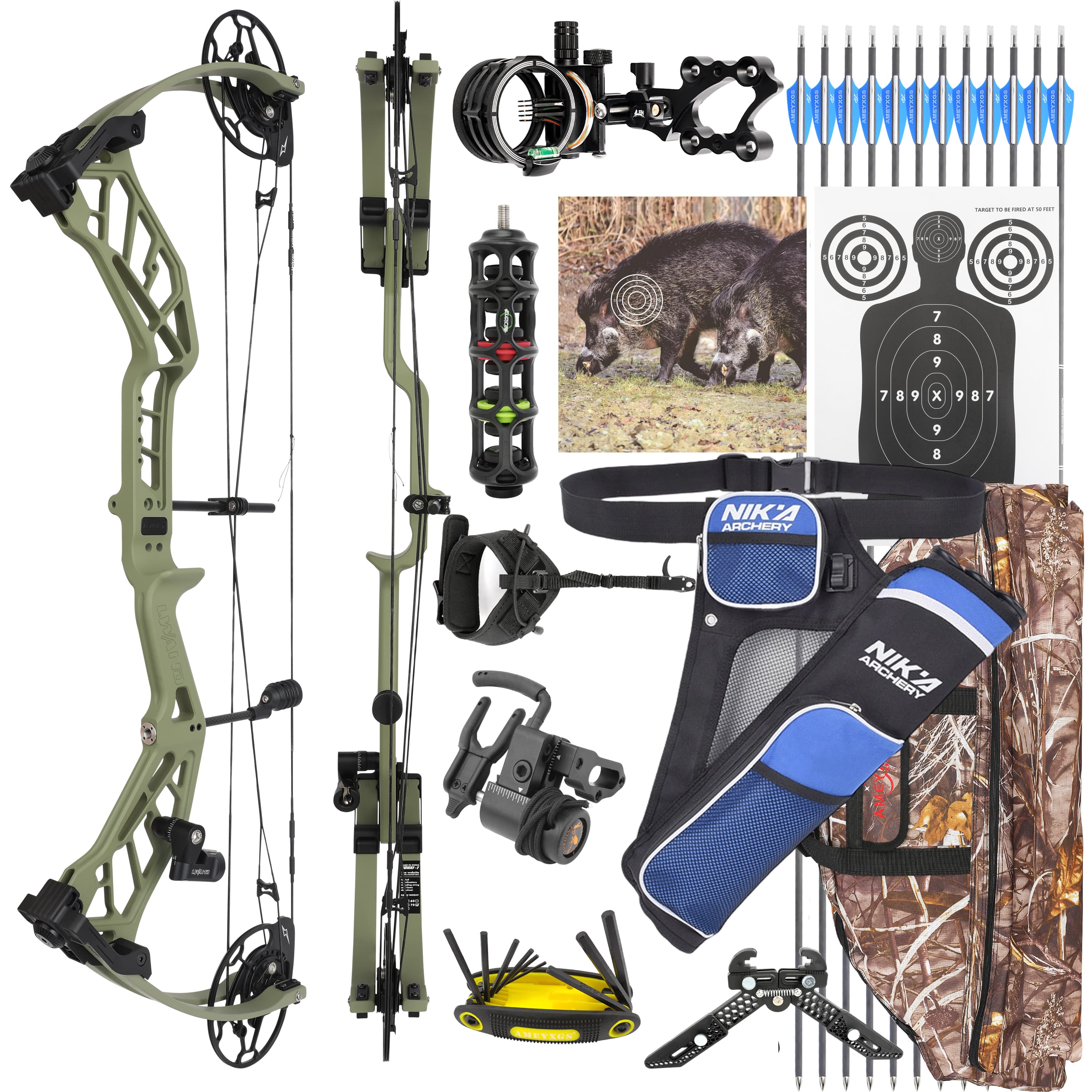 AMEYXGS Archery Compound Bow 40-70lbs CNC 7075 343fps 