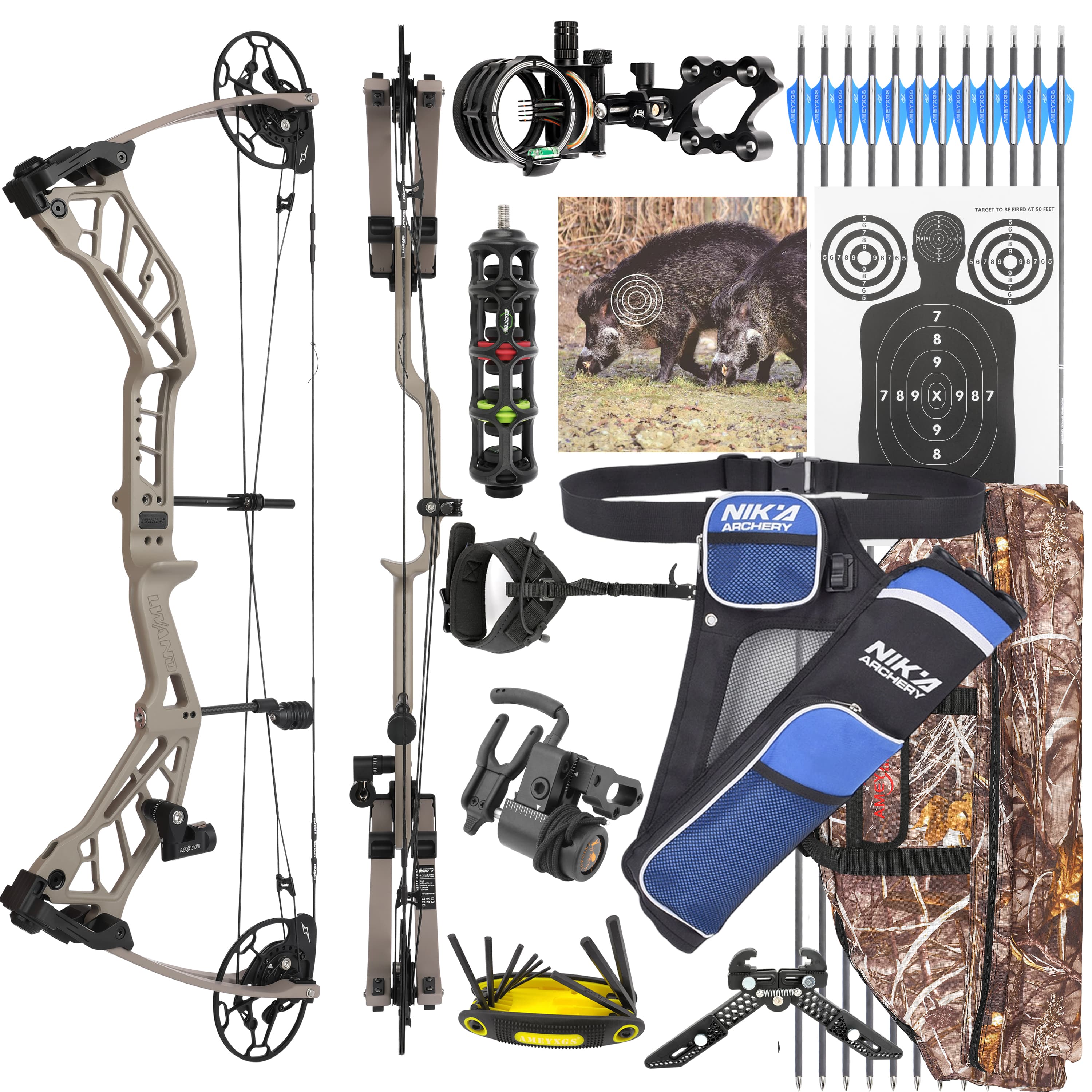 AMEYXGS Archery Compound Bow 40-70lbs CNC 7075 343fps 