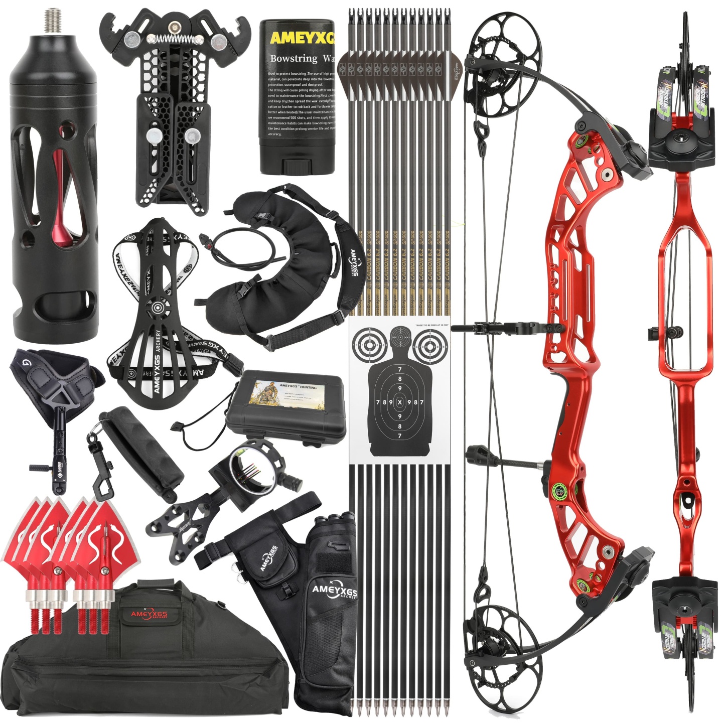 AMEYXGS Archery Red Compound Bow Arrow & Bag 40-75lbs