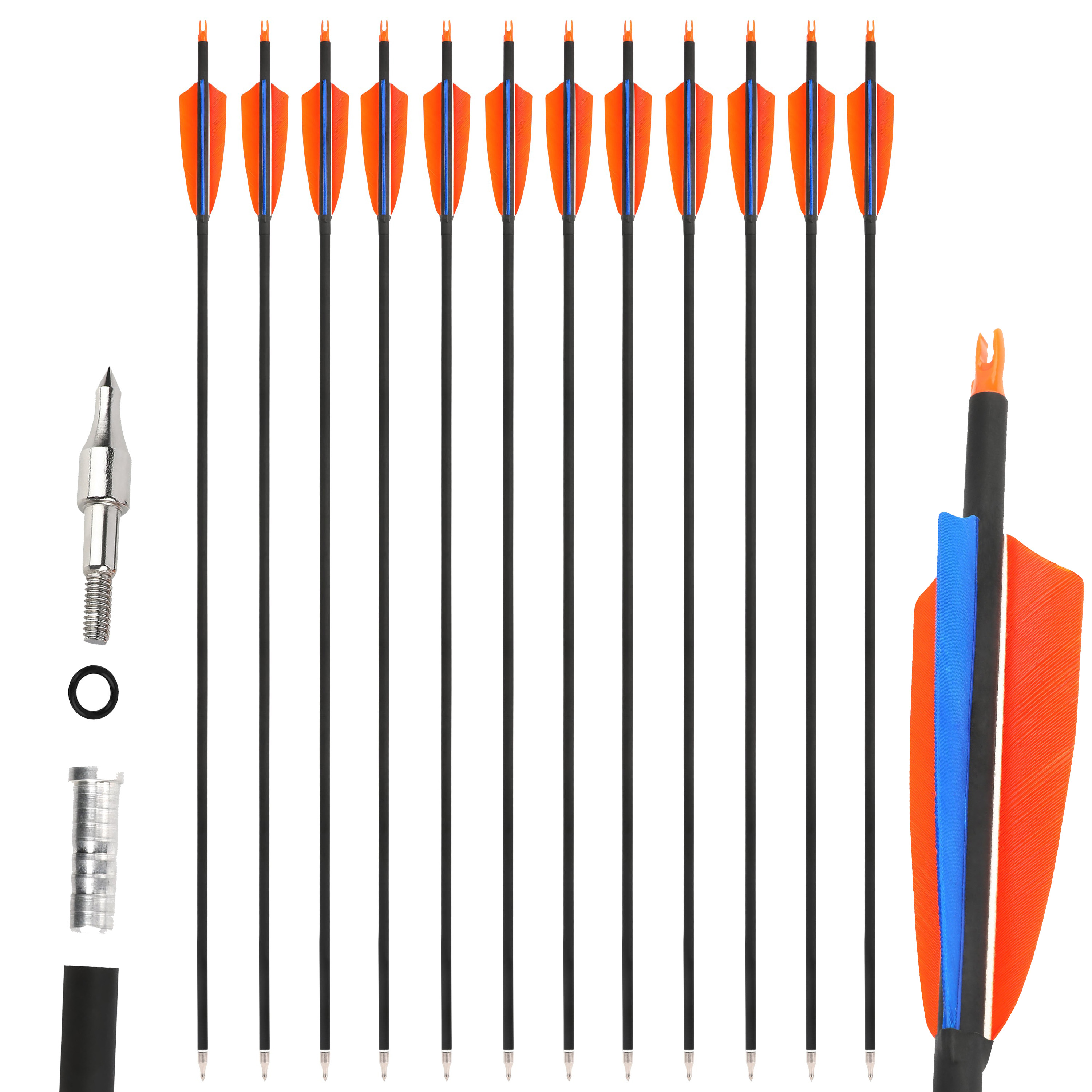 AMEYXGS Carbon Arrows with 500 Spine & Turkey Feathers