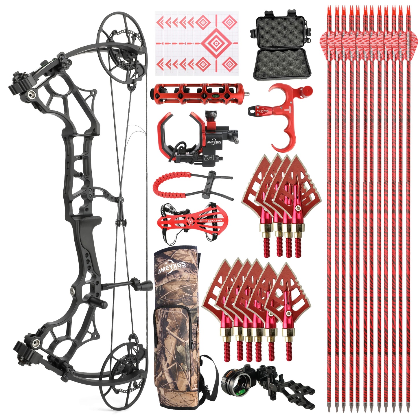 High-Performance 60-75lbs Compound Bow Black Red 350FPS CNC Aluminum
