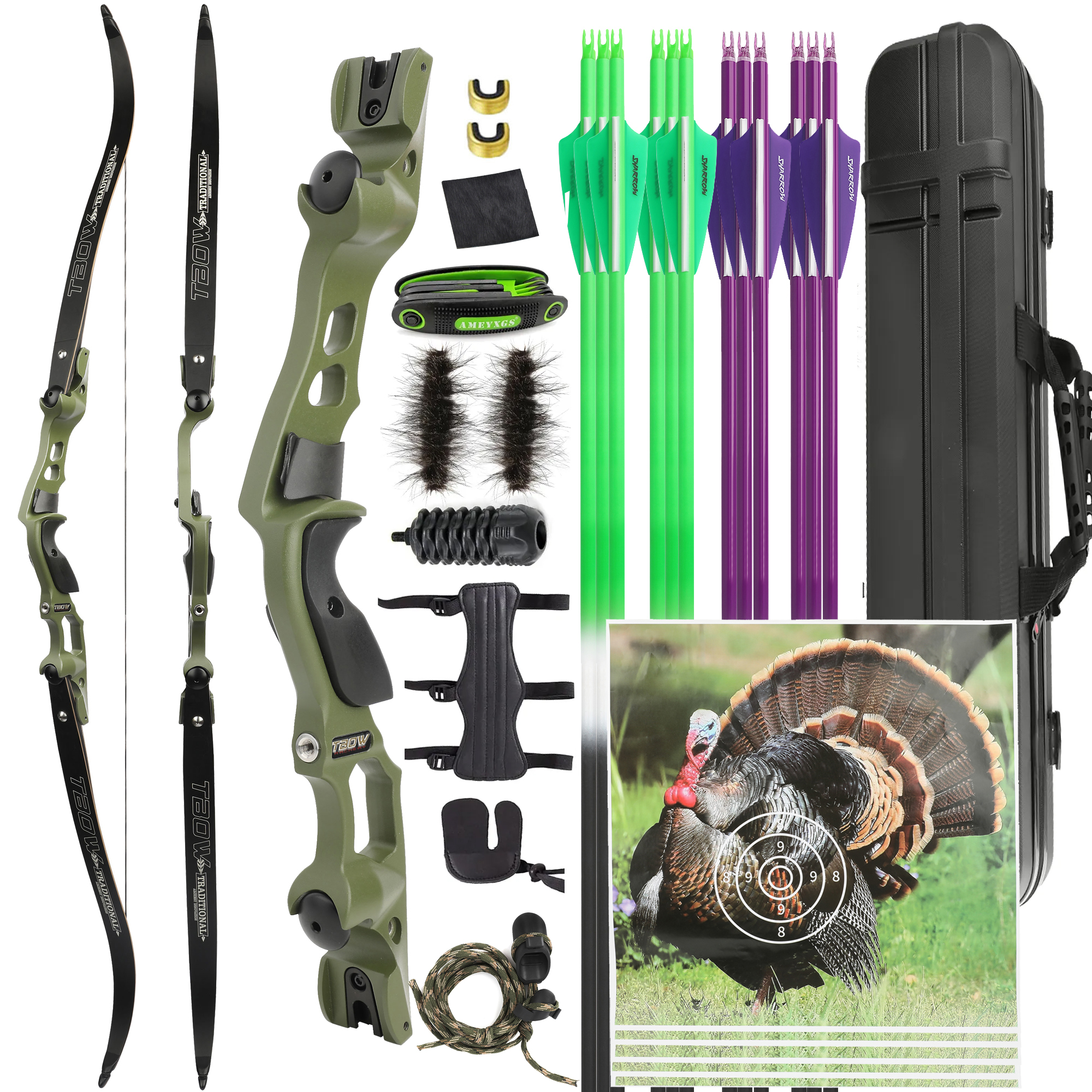 ILF Hunting Outdoor Recurve Bow and Arrows Kit with Case