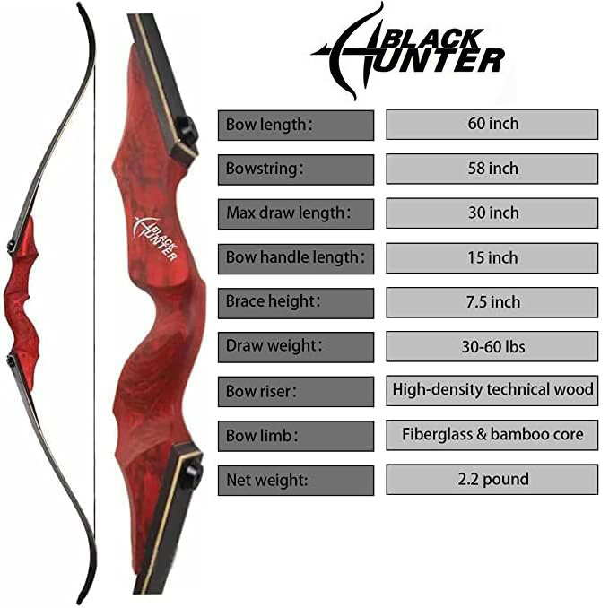 Black Hunter Red Recurve Bow 20-60lbs Broadhead Hunting Kit
