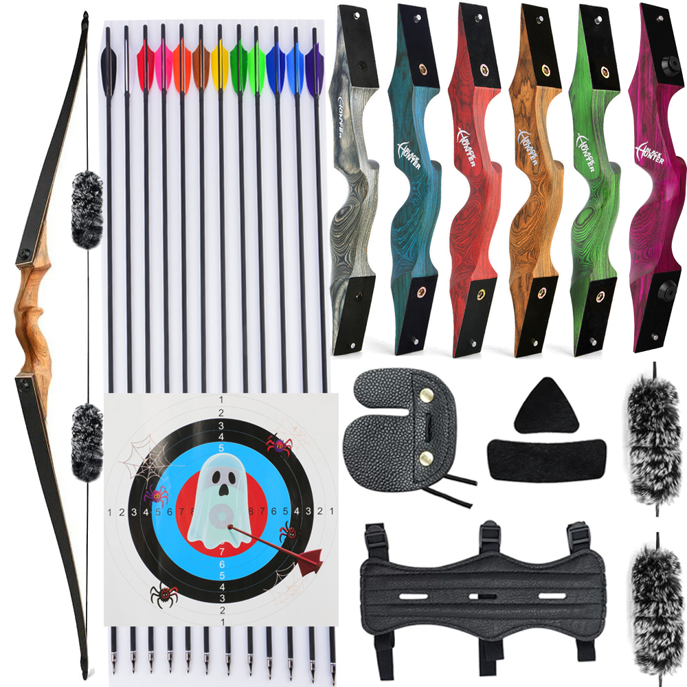 Archery BLACK HUNTER Longbow with 12PCS Turkey Feather Arrows