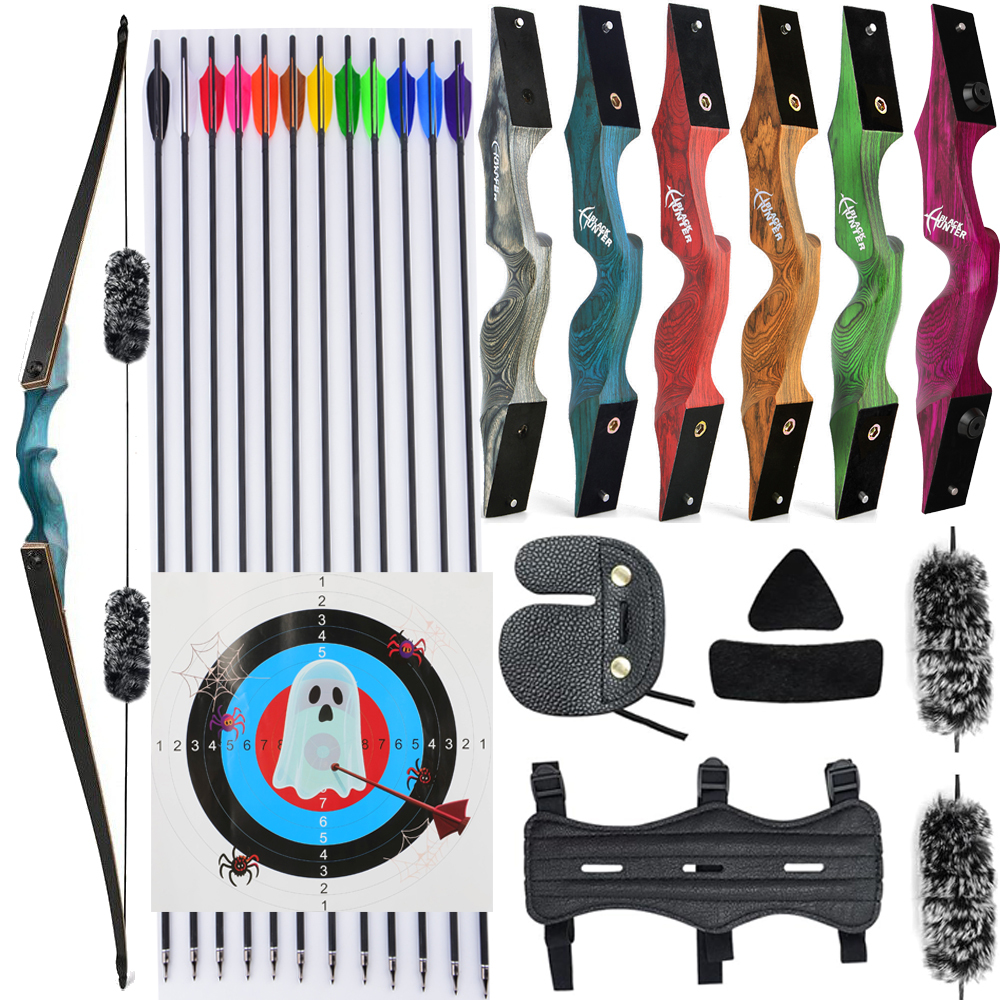 Archery BLACK HUNTER Longbow with 12PCS Turkey Feather Arrows